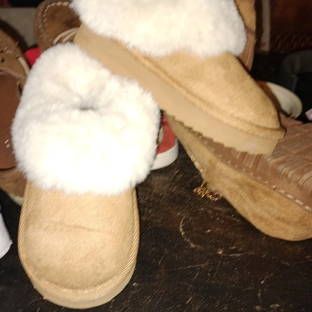 Cozy Tan Shearling Kids Slippers